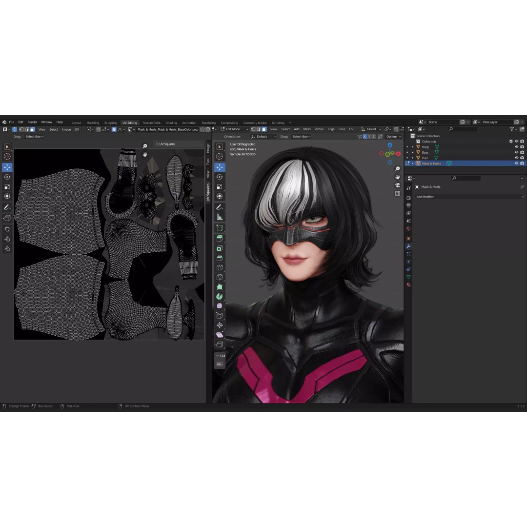Black Mirage 3D Model – Low Poly Female Superhero, Rigged FBX - View 24