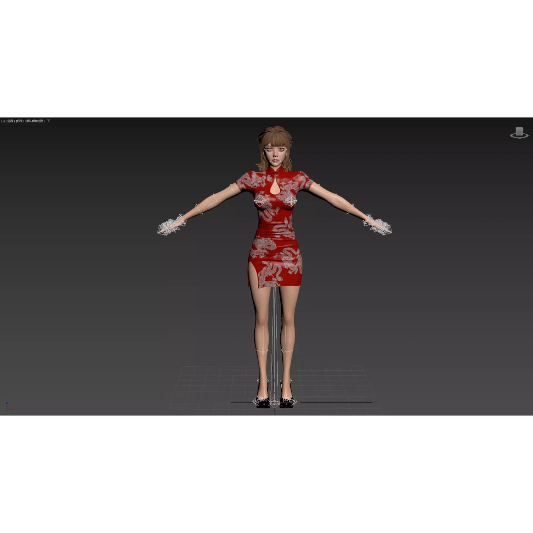Girl 3D Model – Low Poly Cheongsam Qipao Dress, Rigged, FBX
