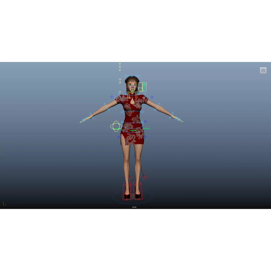 Girl 3D Model – Low Poly Cheongsam Qipao Dress, Rigged, FBX - View 22