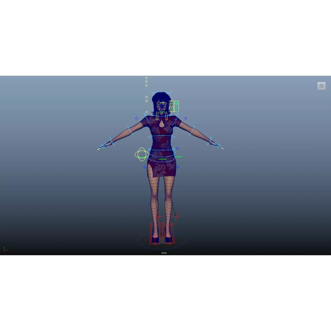 Girl 3D Model – Low Poly Cheongsam Qipao Dress, Rigged, FBX - View 23