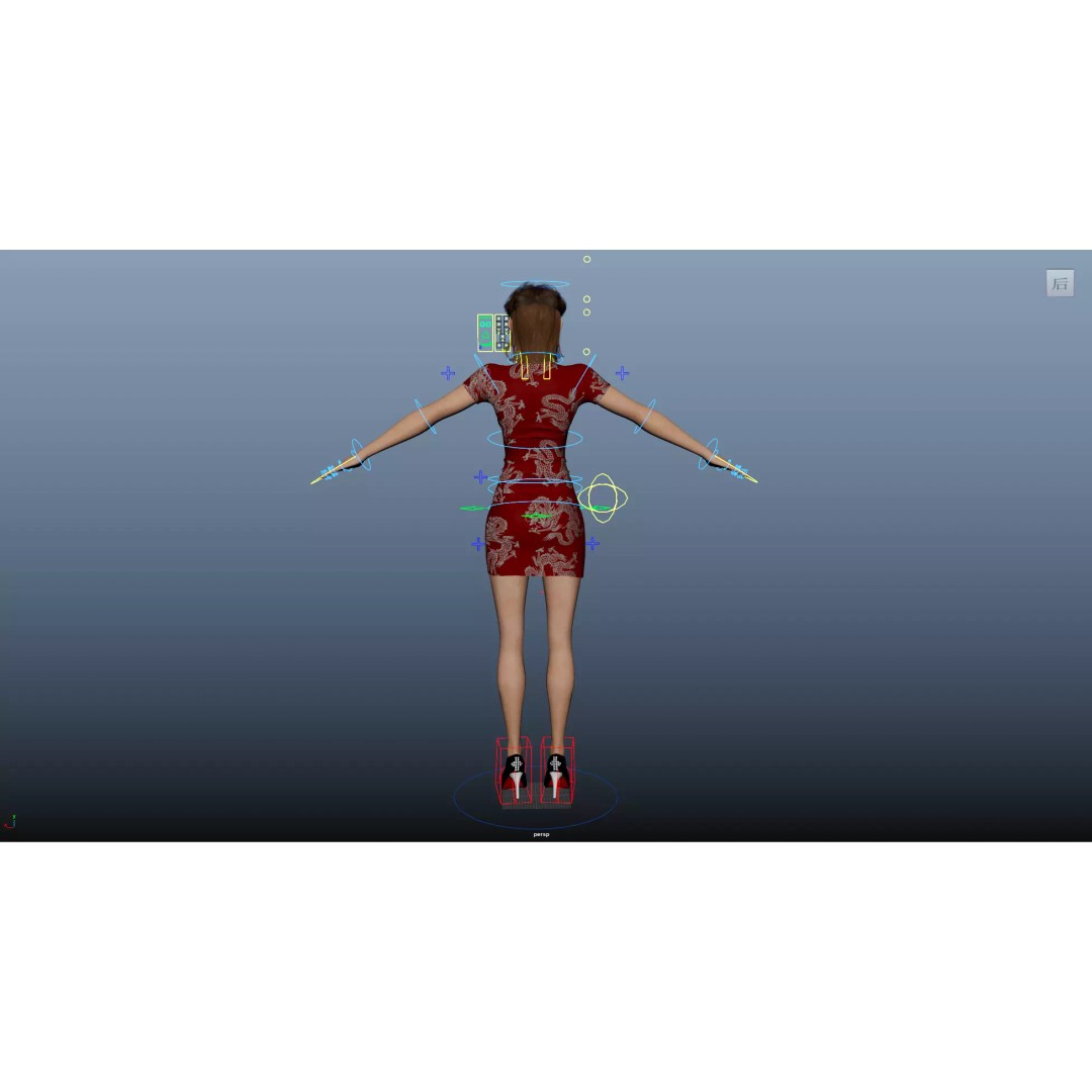 Girl 3D Model – Low Poly Cheongsam Qipao Dress, Rigged, FBX - View 26