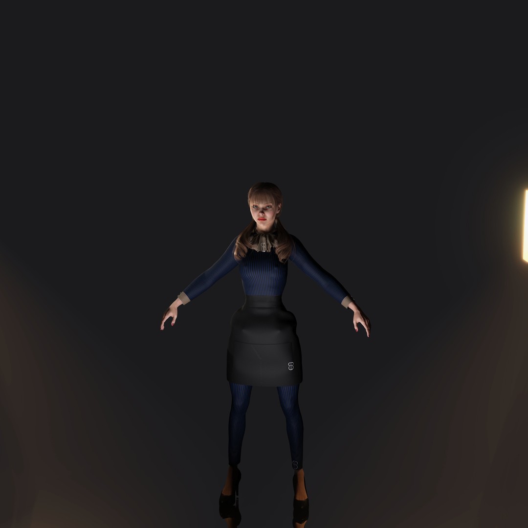 Woman Waiter 3D Model – Low Poly Rigged Character with PBR Textures, FBX - View 10