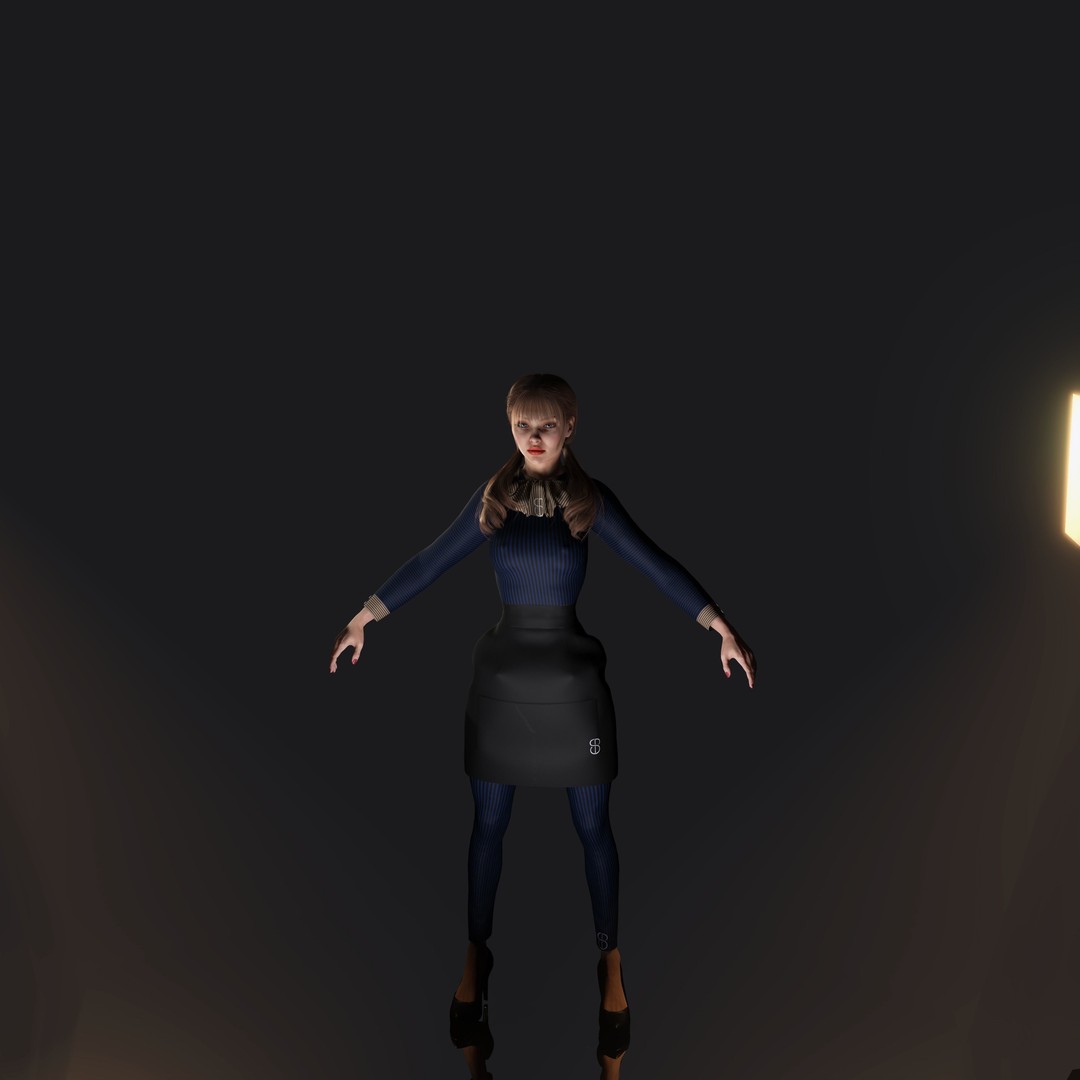 Woman Waiter 3D Model – Low Poly Rigged Character with PBR Textures, FBX - View 14