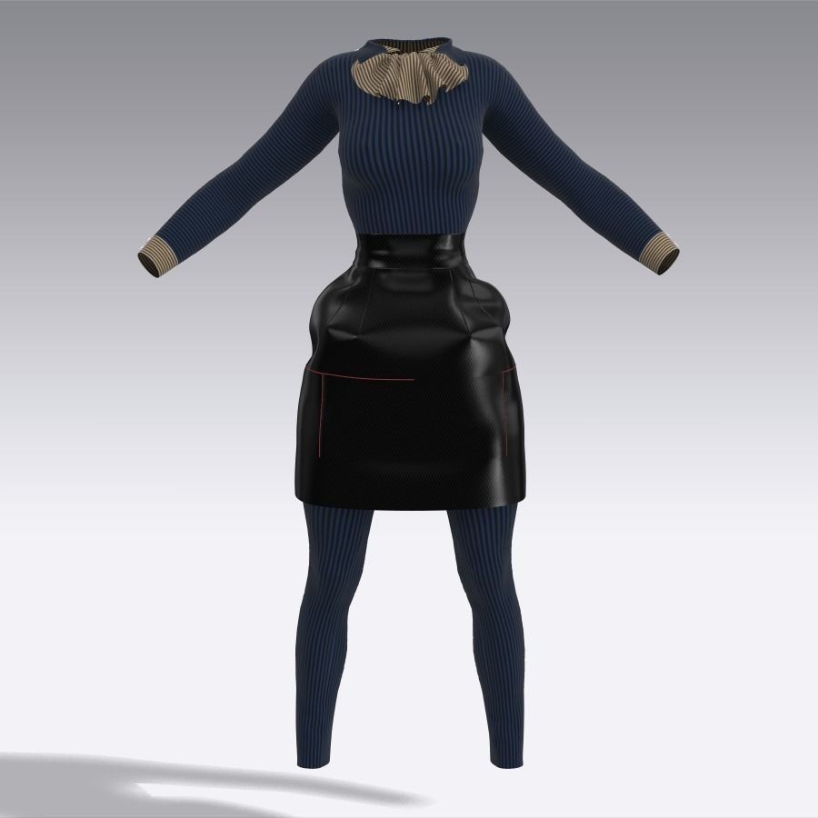Woman Waiter 3D Model – Low Poly Rigged Character with PBR Textures, FBX - View 15