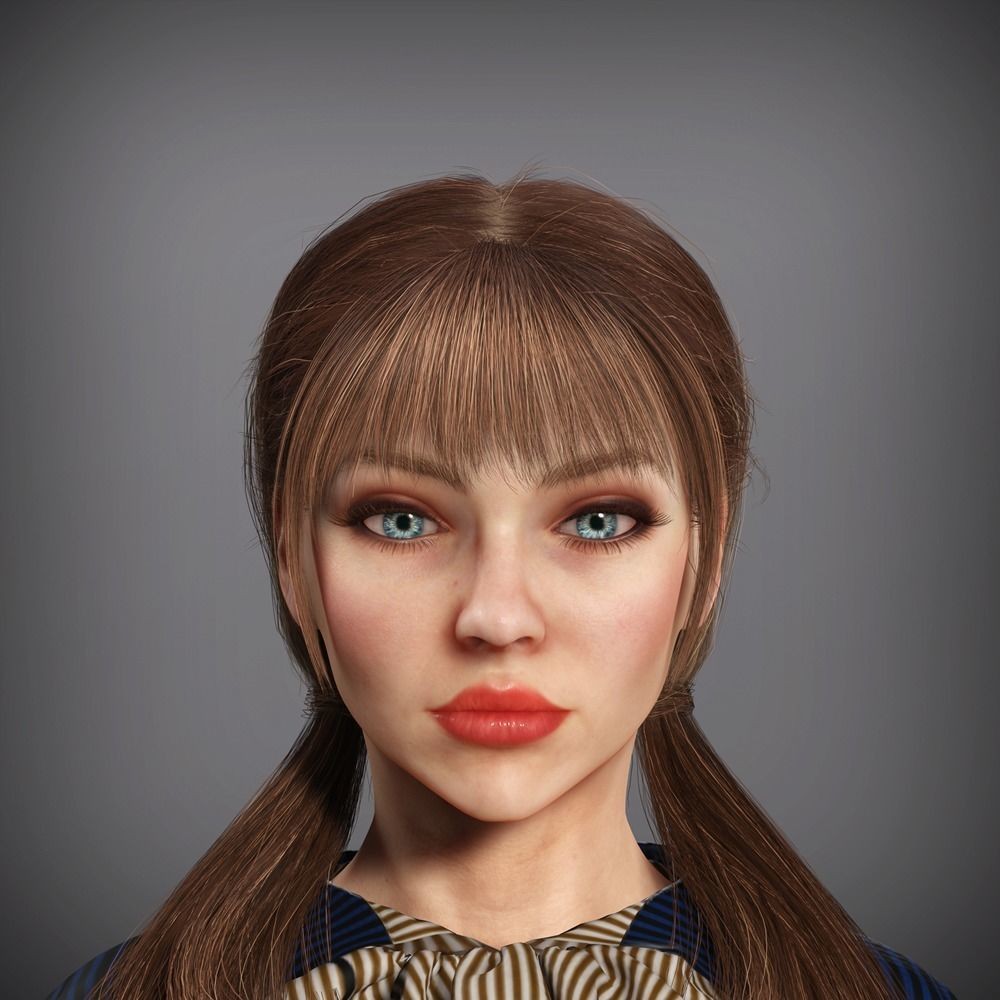Woman Waiter 3D Model – Low Poly Rigged Character with PBR Textures, FBX - View 4