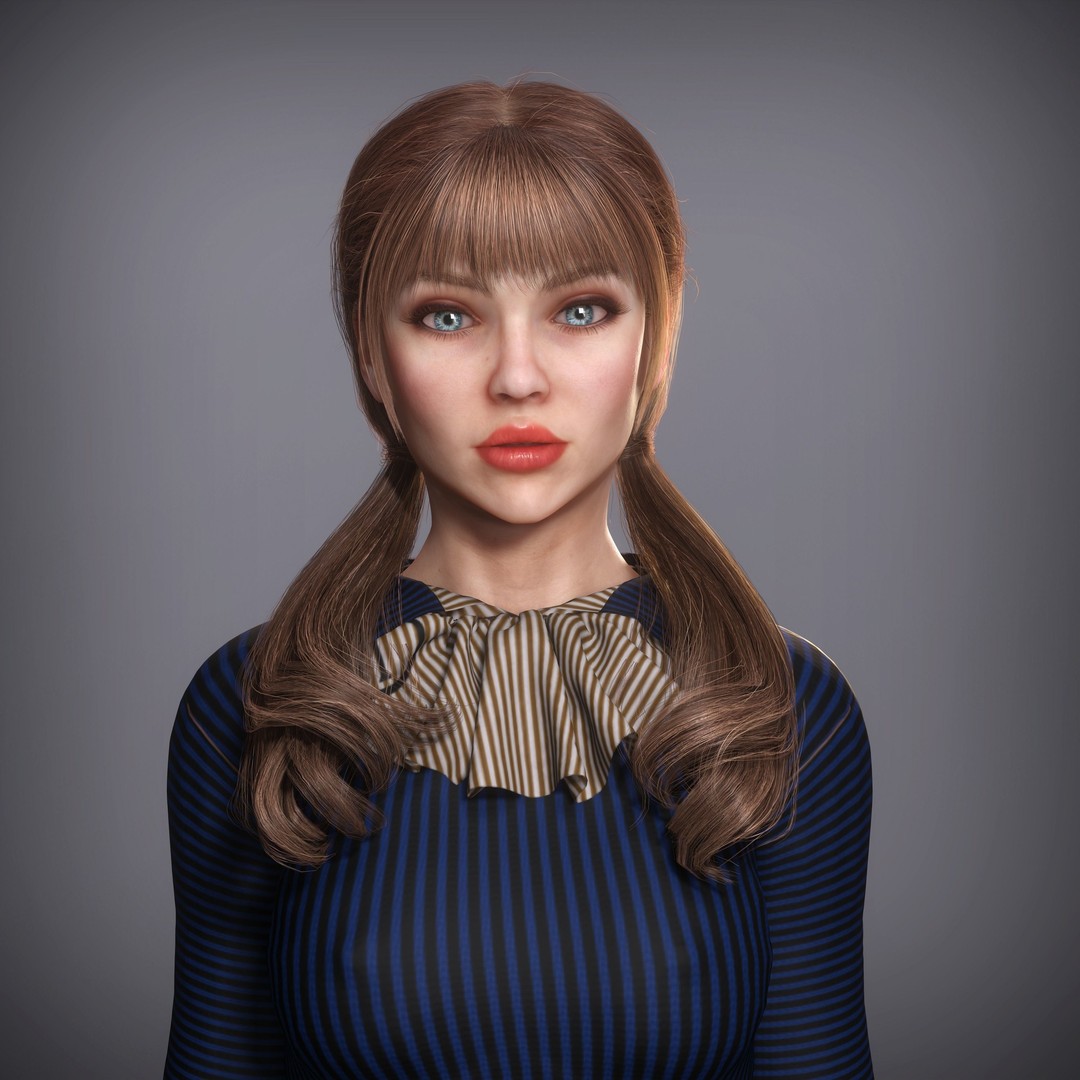 Woman Waiter 3D Model – Low Poly Rigged Character with PBR Textures, FBX - View 5