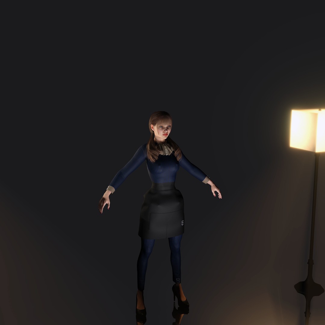Woman Waiter 3D Model – Low Poly Rigged Character with PBR Textures, FBX - View 6