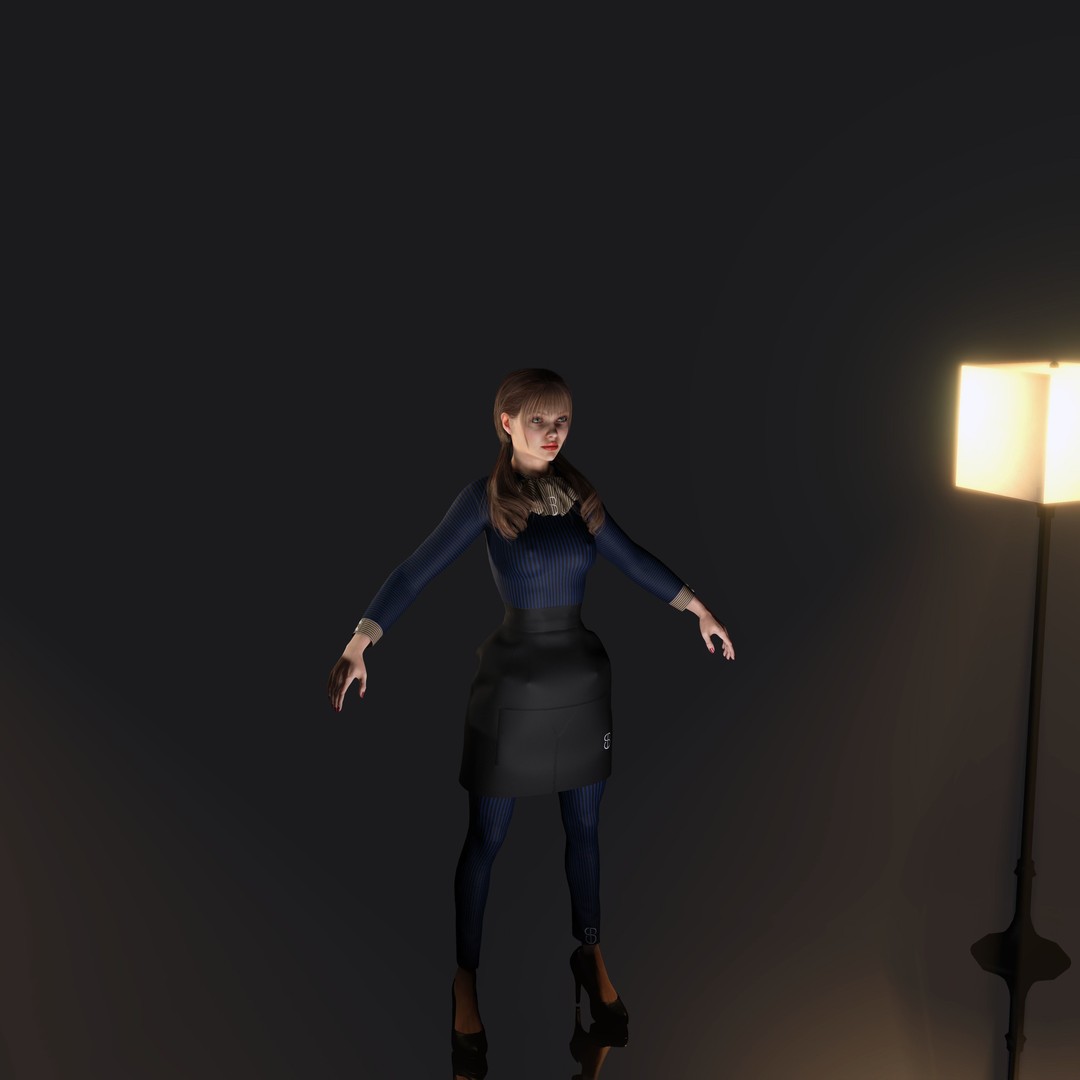 Woman Waiter 3D Model – Low Poly Rigged Character with PBR Textures, FBX - View 8