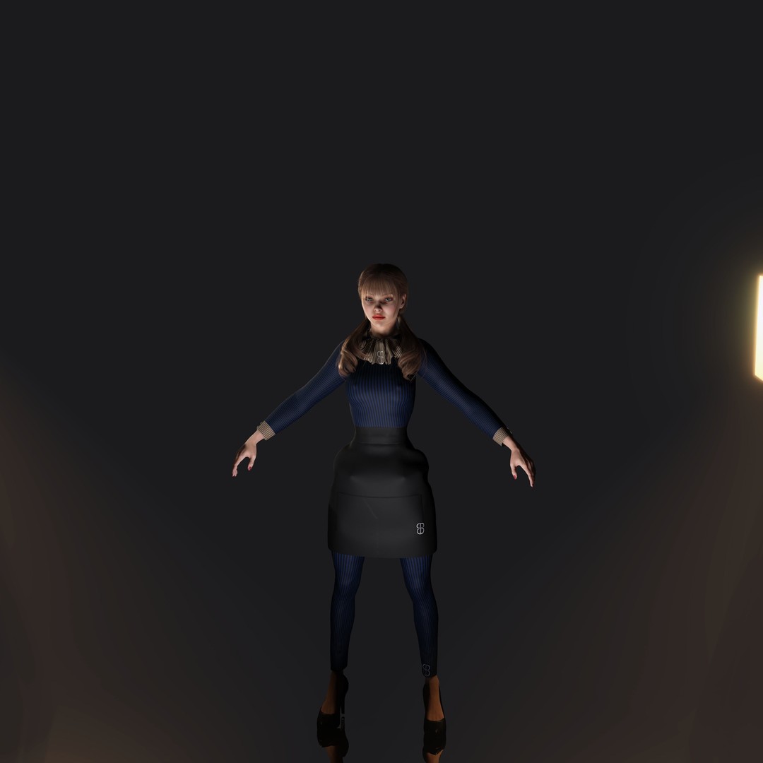 Woman Waiter 3D Model – Low Poly Rigged Character with PBR Textures, FBX - View 9