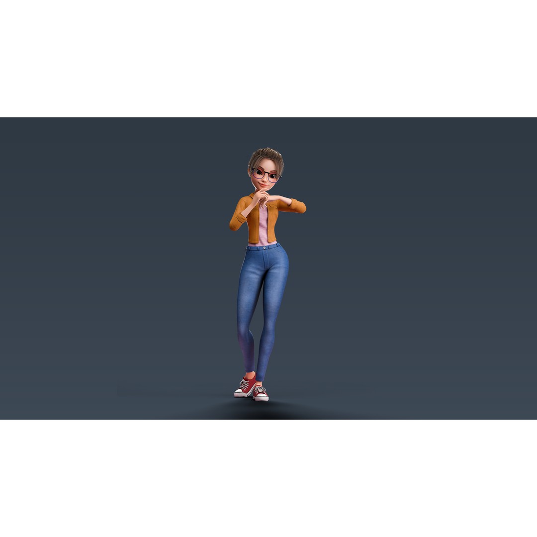 Cartoon Teen Girl 3D Model – Rigged Low Poly Character for Animation - View 10