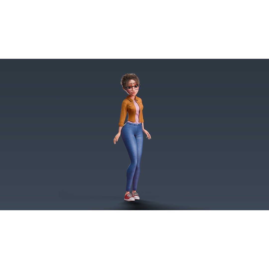 Cartoon Teen Girl 3D Model – Rigged Low Poly Character for Animation - View 11