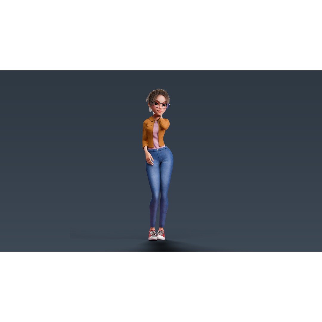 Cartoon Teen Girl 3D Model – Rigged Low Poly Character for Animation - View 12