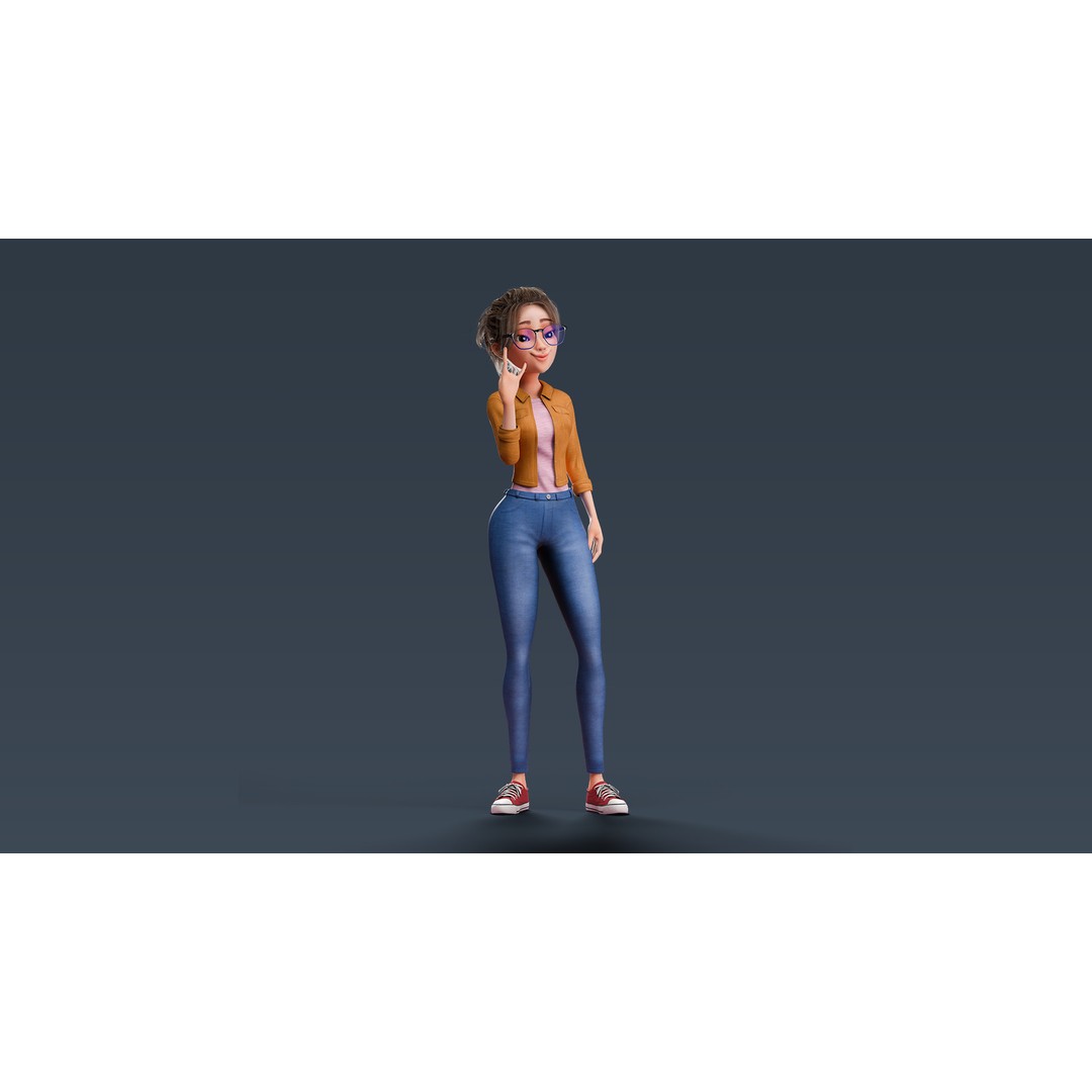 Cartoon Teen Girl 3D Model – Rigged Low Poly Character for Animation - View 13