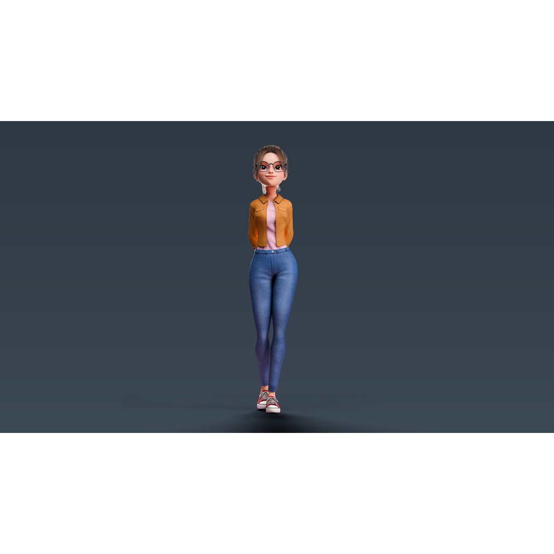 Cartoon Teen Girl 3D Model – Rigged Low Poly Character for Animation - View 14