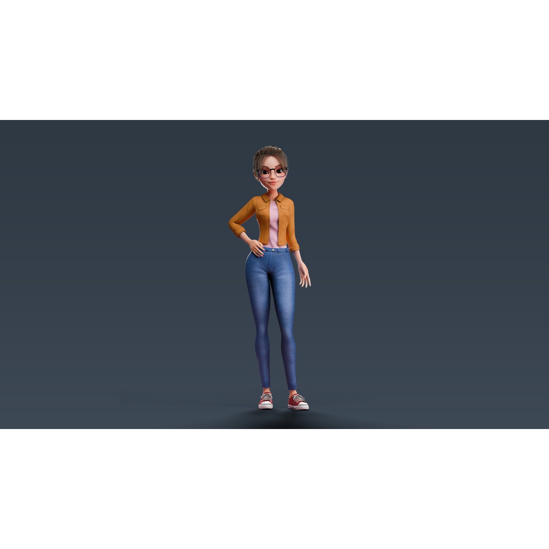 Cartoon Teen Girl 3D Model – Rigged Low Poly Character for Animation - View 15