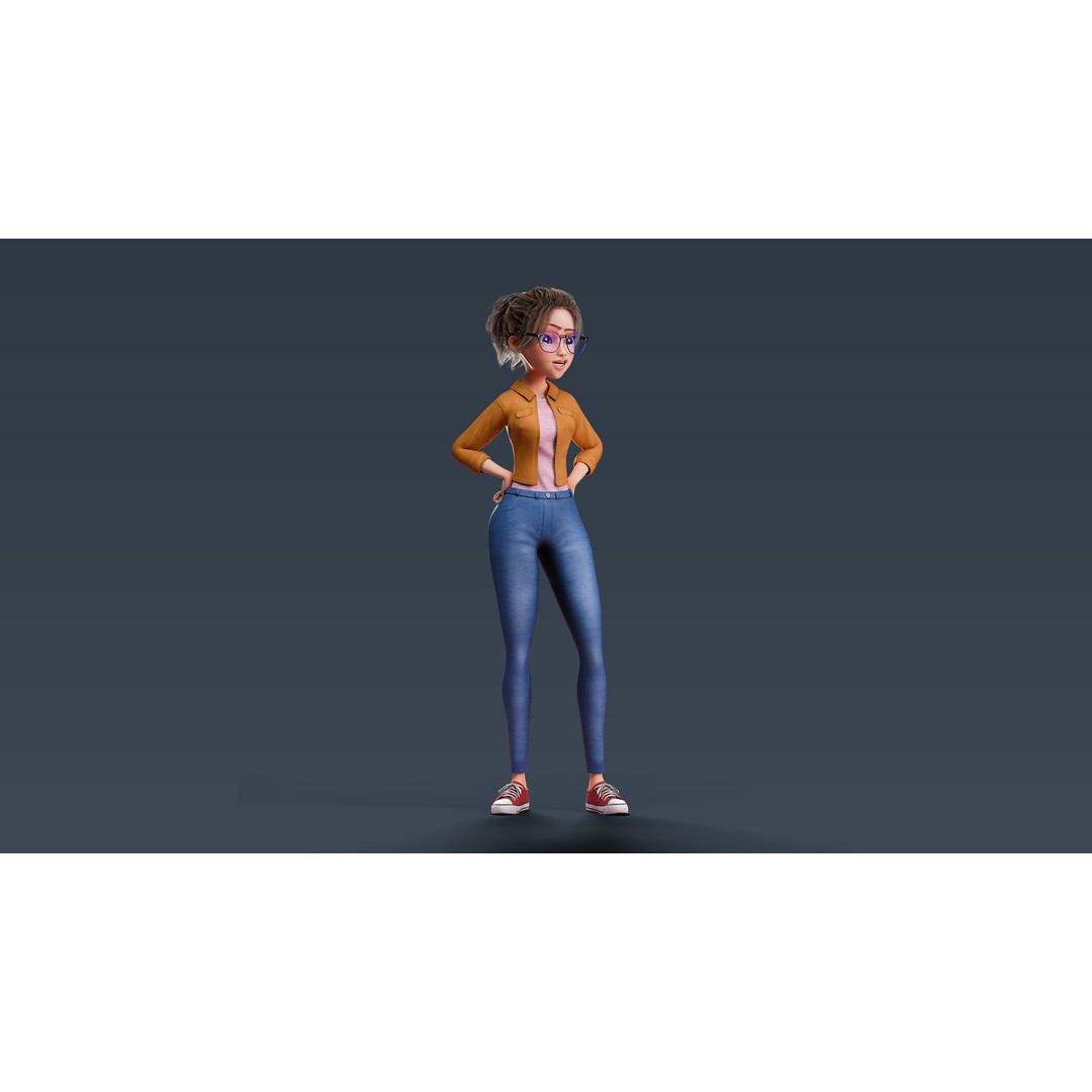 Cartoon Teen Girl 3D Model – Rigged Low Poly Character for Animation - View 16