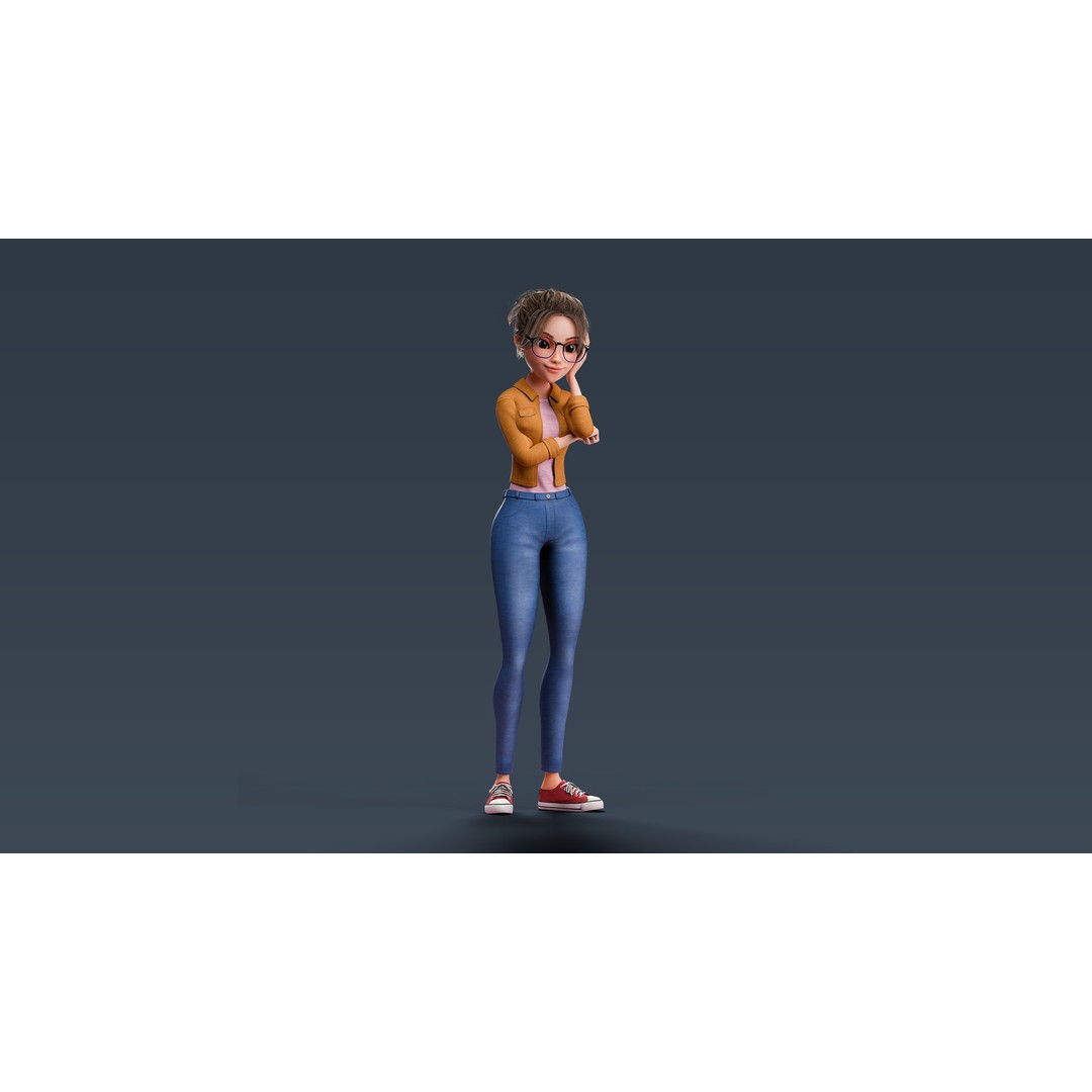 Cartoon Teen Girl 3D Model – Rigged Low Poly Character for Animation - View 17