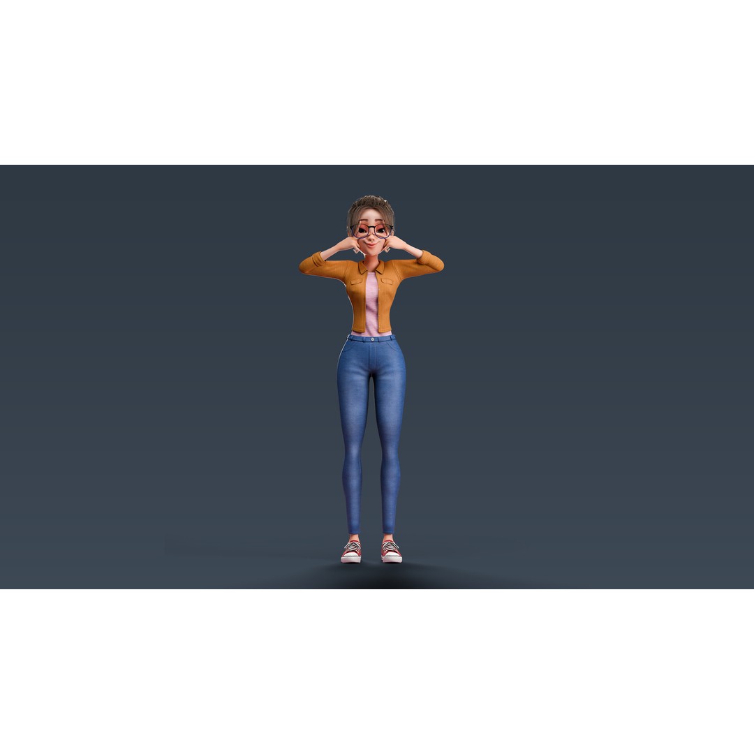 Cartoon Teen Girl 3D Model – Rigged Low Poly Character for Animation - View 19