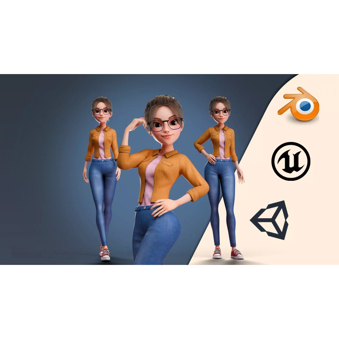 Cartoon Teen Girl 3D Model – Rigged Low Poly Character for Animation - View 2