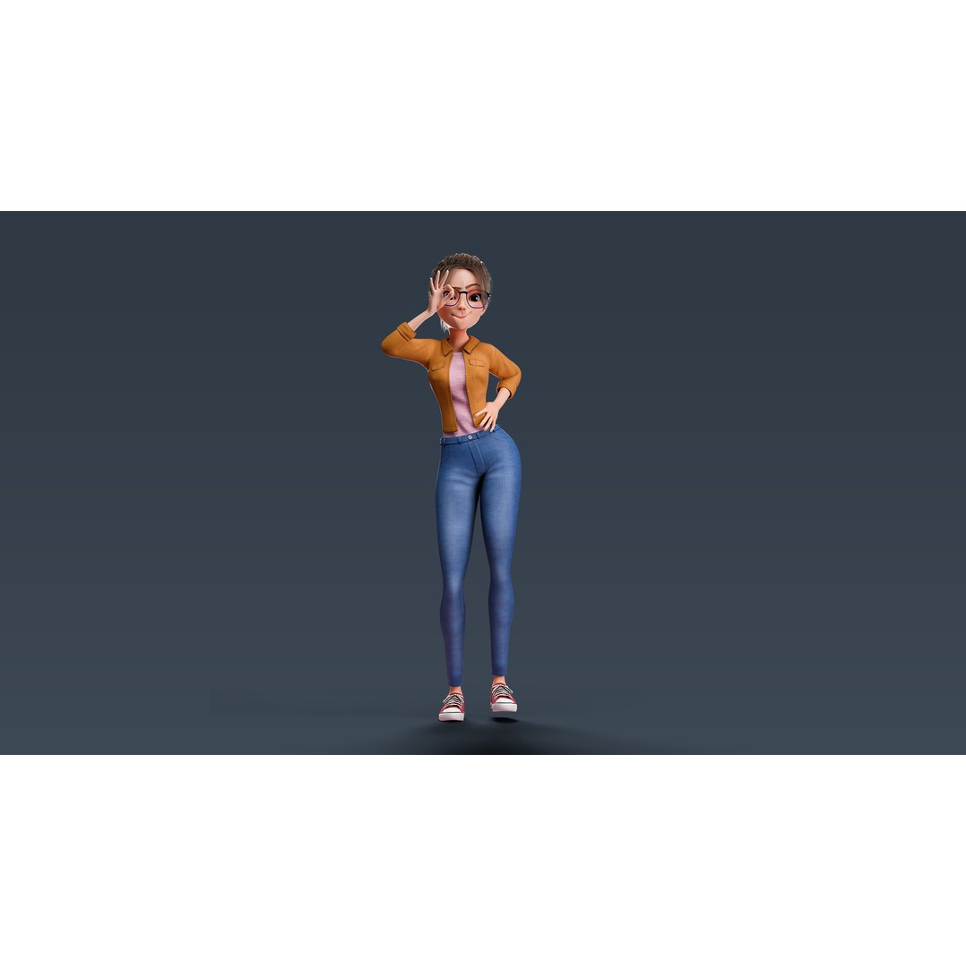 Cartoon Teen Girl 3D Model – Rigged Low Poly Character for Animation - View 21