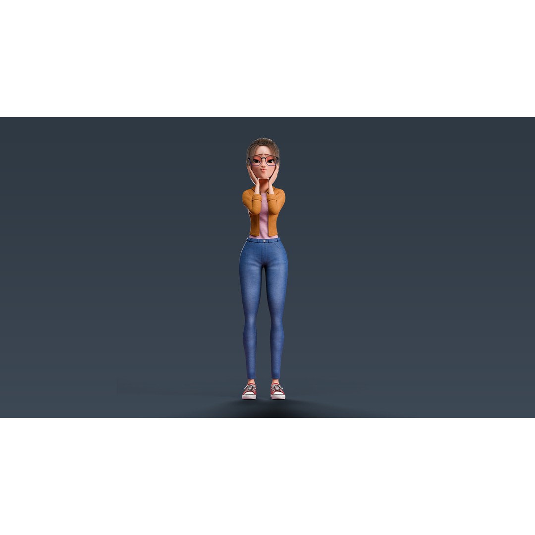 Cartoon Teen Girl 3D Model – Rigged Low Poly Character for Animation - View 22
