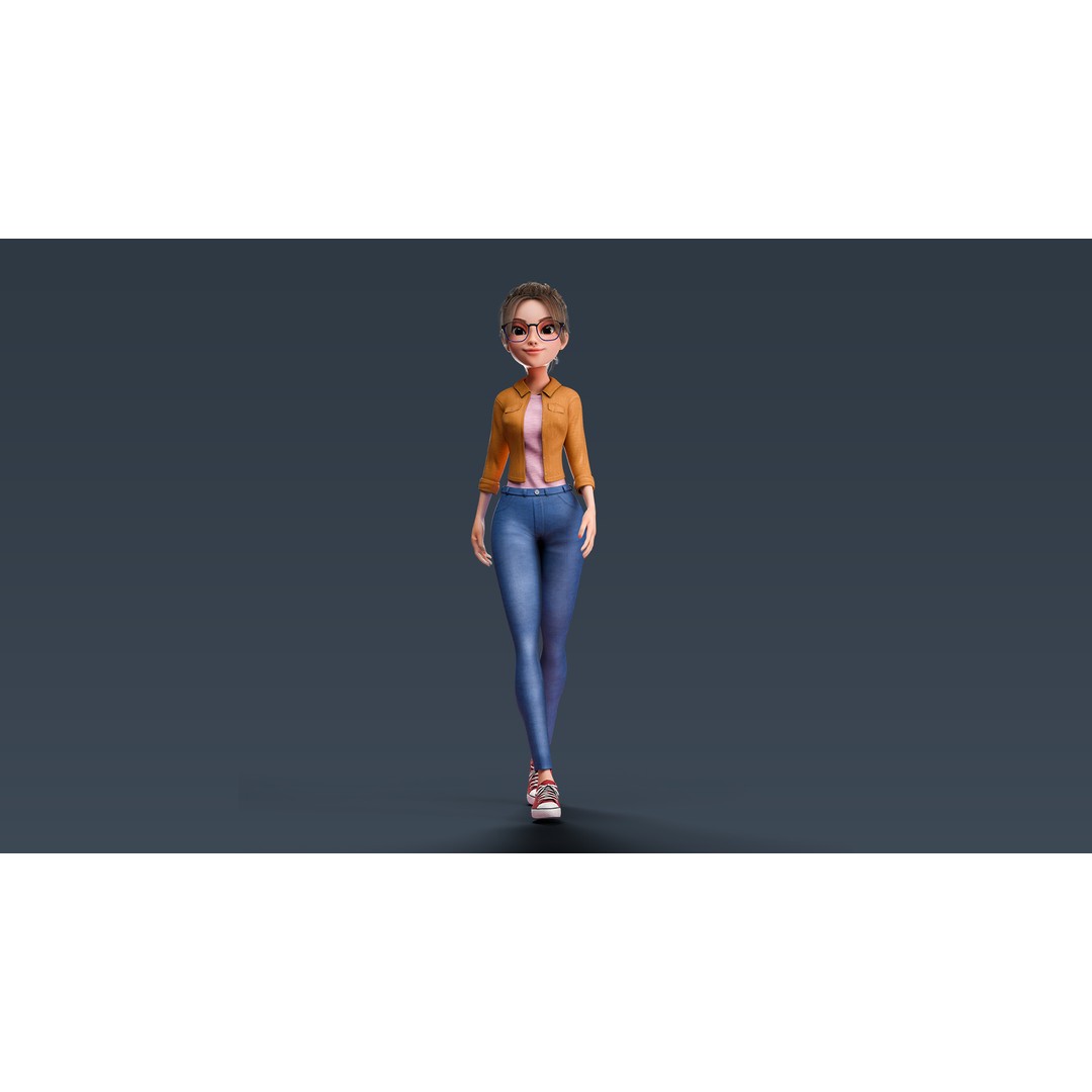 Cartoon Teen Girl 3D Model – Rigged Low Poly Character for Animation - View 23