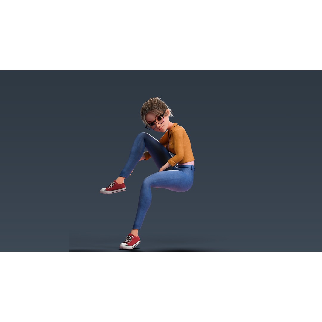 Cartoon Teen Girl 3D Model – Rigged Low Poly Character for Animation - View 24
