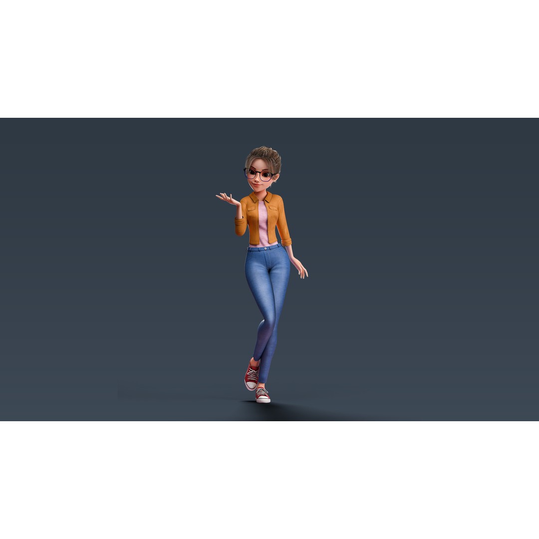 Cartoon Teen Girl 3D Model – Rigged Low Poly Character for Animation - View 25
