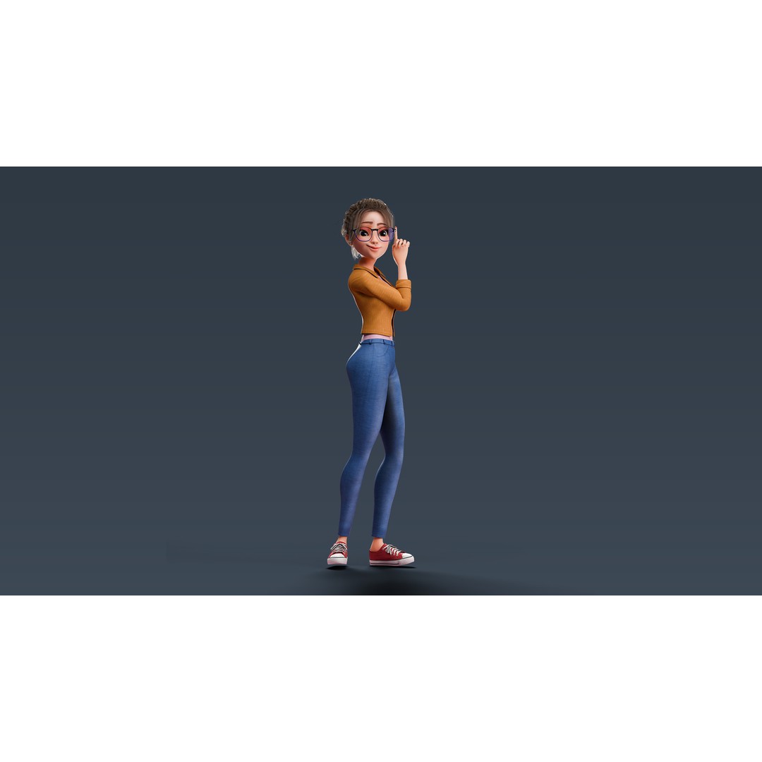 Cartoon Teen Girl 3D Model – Rigged Low Poly Character for Animation - View 27