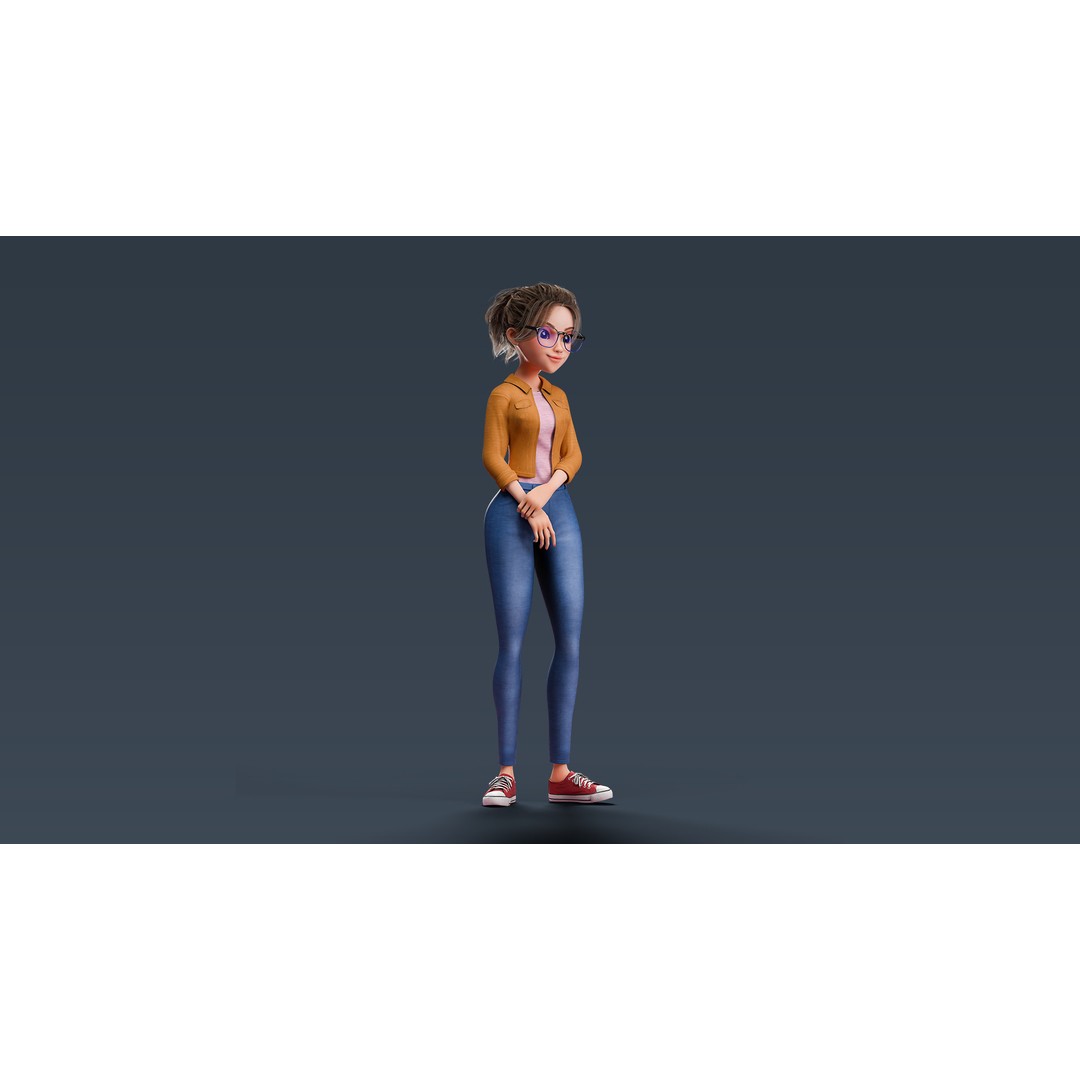 Cartoon Teen Girl 3D Model – Rigged Low Poly Character for Animation - View 28
