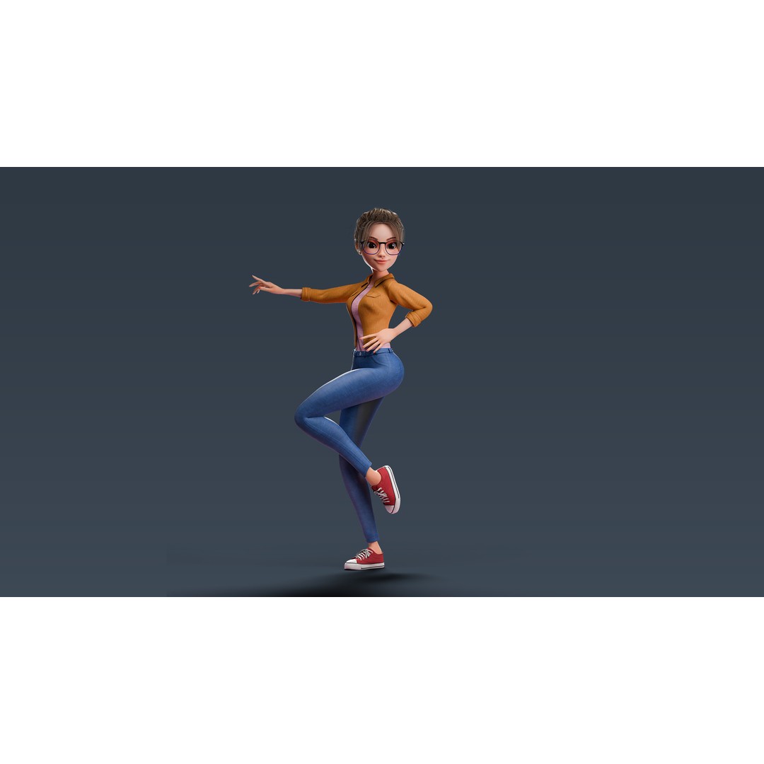 Cartoon Teen Girl 3D Model – Rigged Low Poly Character for Animation - View 29