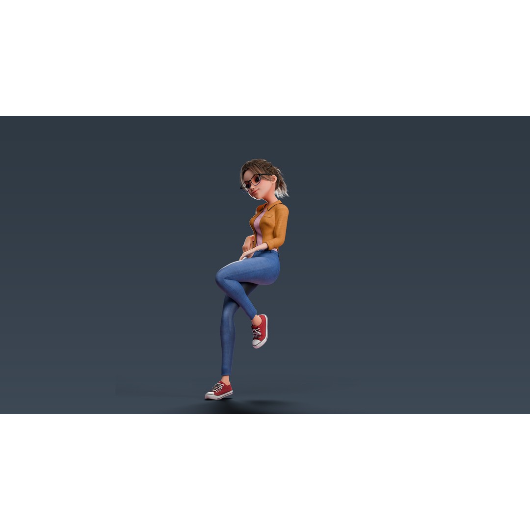 Cartoon Teen Girl 3D Model – Rigged Low Poly Character for Animation - View 30
