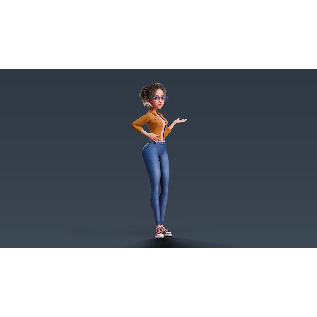 Cartoon Teen Girl 3D Model – Rigged Low Poly Character for Animation - View 32