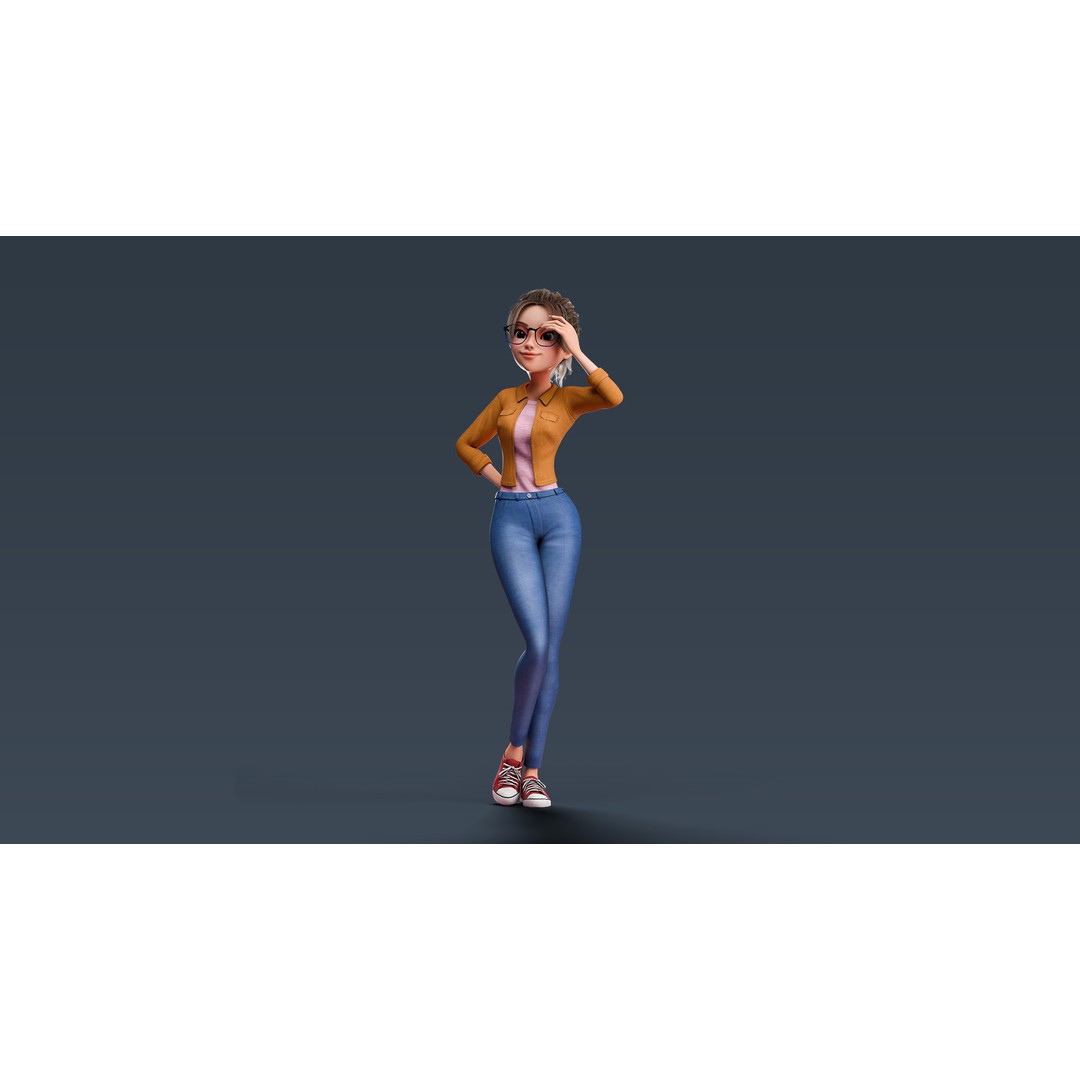 Cartoon Teen Girl 3D Model – Rigged Low Poly Character for Animation - View 33