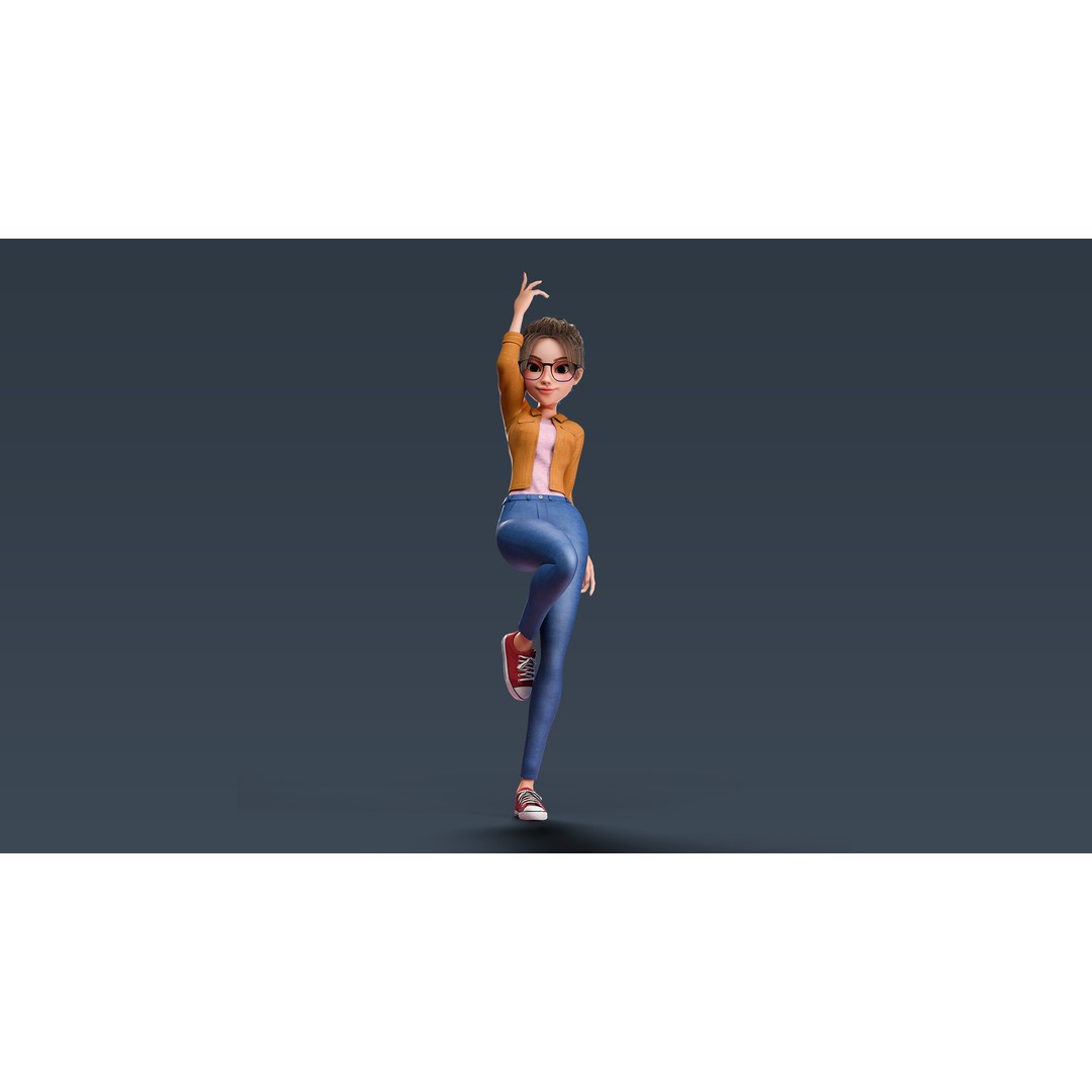 Cartoon Teen Girl 3D Model – Rigged Low Poly Character for Animation - View 34