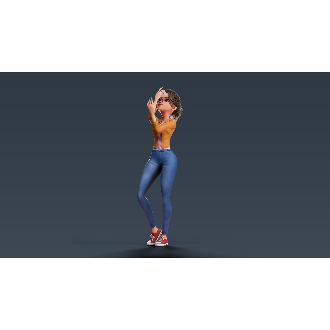 Cartoon Teen Girl 3D Model – Rigged Low Poly Character for Animation - View 35