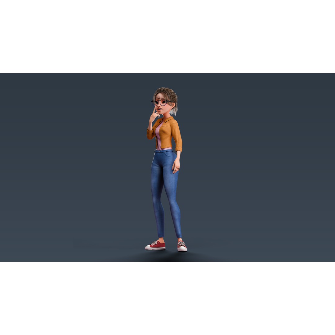 Cartoon Teen Girl 3D Model – Rigged Low Poly Character for Animation - View 36