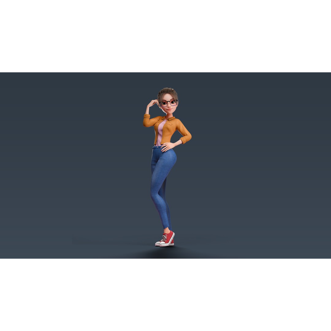 Cartoon Teen Girl 3D Model – Rigged Low Poly Character for Animation - View 37