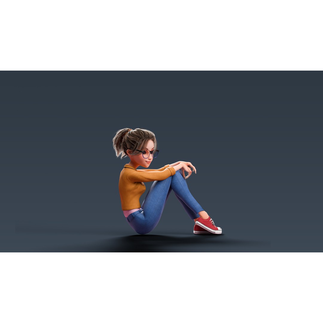 Cartoon Teen Girl 3D Model – Rigged Low Poly Character for Animation - View 38