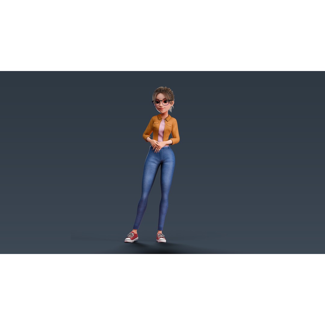 Cartoon Teen Girl 3D Model – Rigged Low Poly Character for Animation - View 39