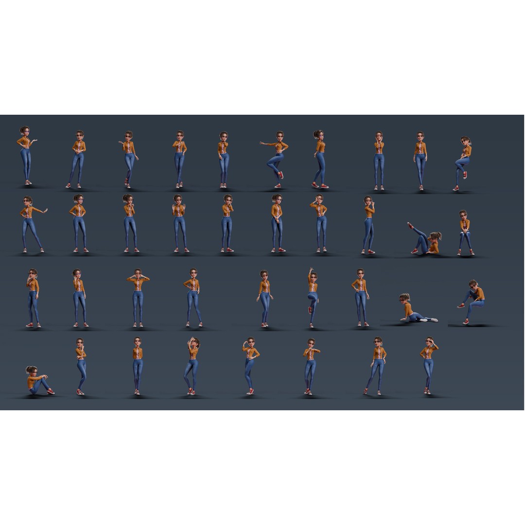 Cartoon Teen Girl 3D Model – Rigged Low Poly Character for Animation - View 4