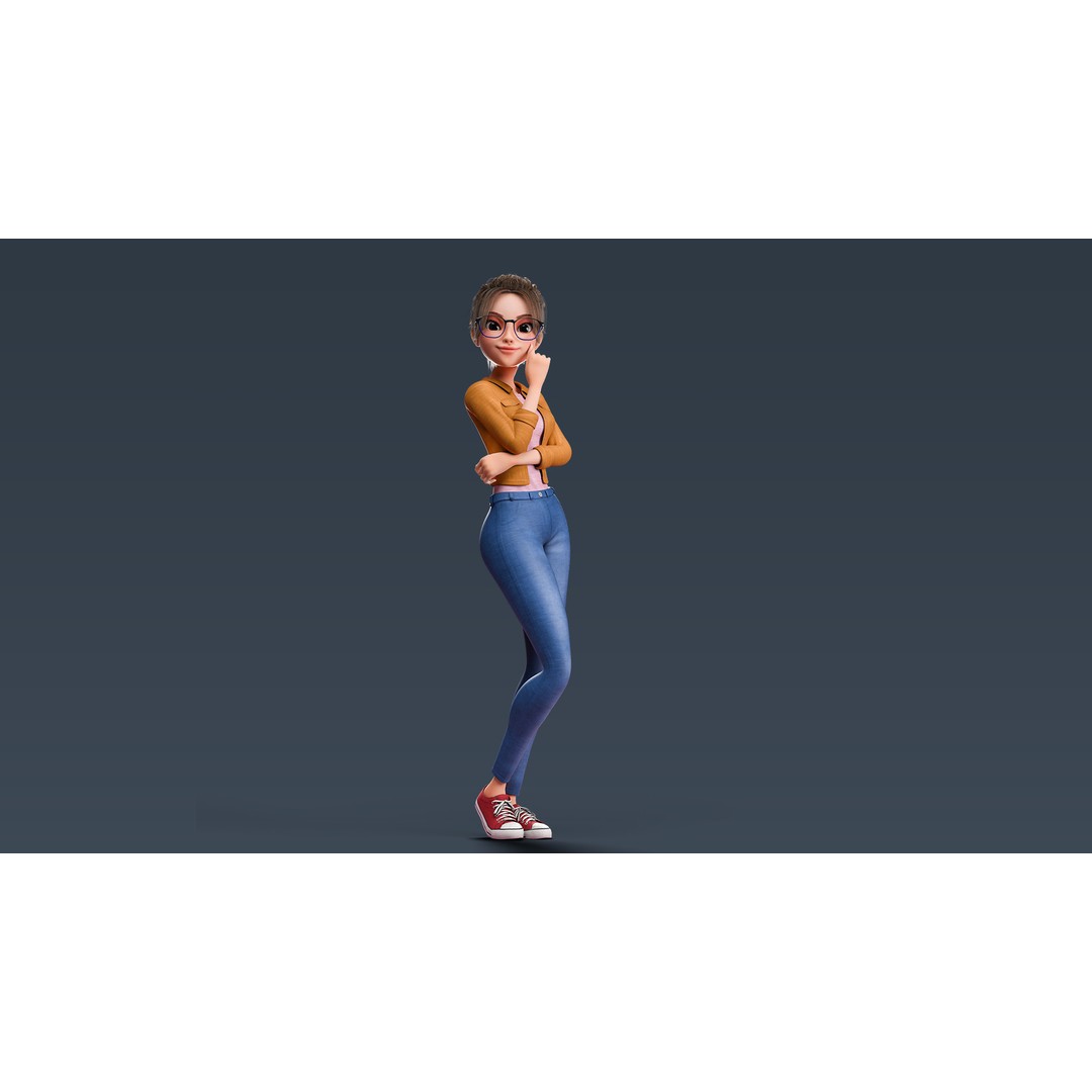 Cartoon Teen Girl 3D Model – Rigged Low Poly Character for Animation - View 40