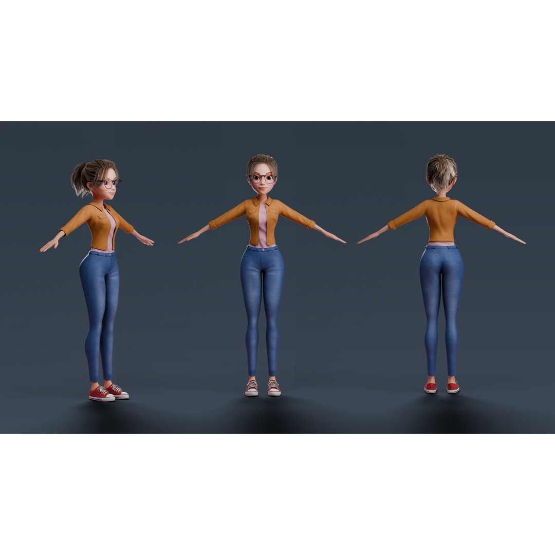 Cartoon Teen Girl 3D Model – Rigged Low Poly Character for Animation - View 41