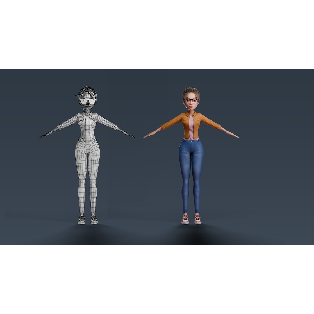 Cartoon Teen Girl 3D Model – Rigged Low Poly Character for Animation - View 43
