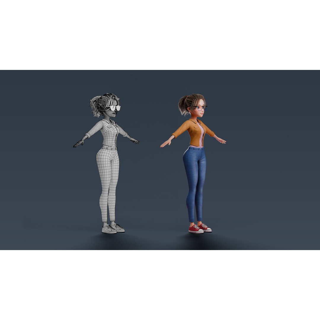 Cartoon Teen Girl 3D Model – Rigged Low Poly Character for Animation - View 44