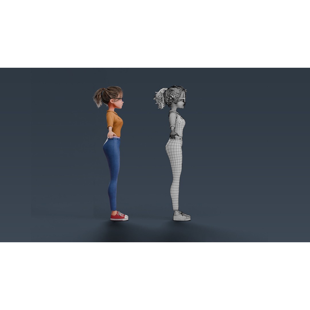Cartoon Teen Girl 3D Model – Rigged Low Poly Character for Animation - View 45