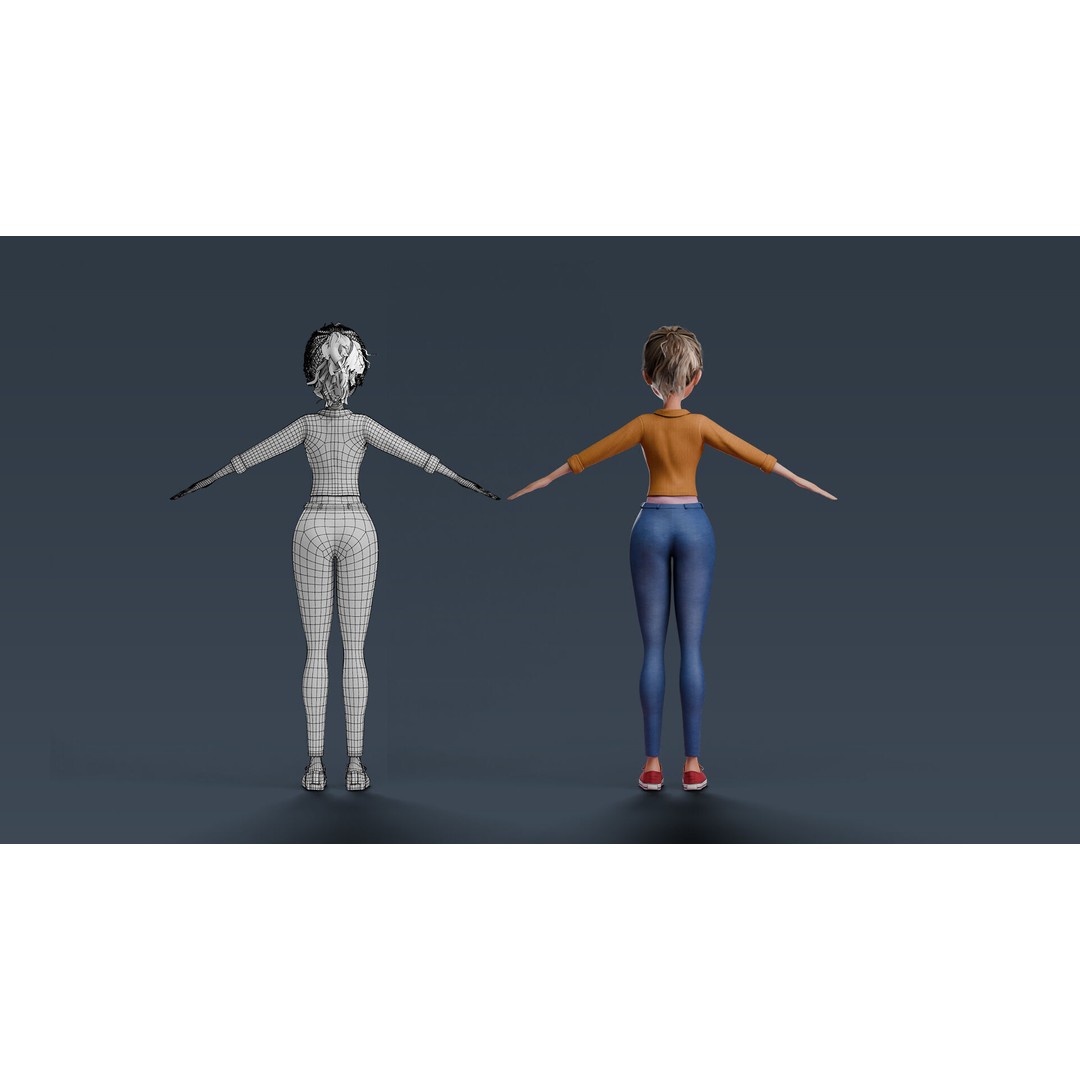 Cartoon Teen Girl 3D Model – Rigged Low Poly Character for Animation - View 46