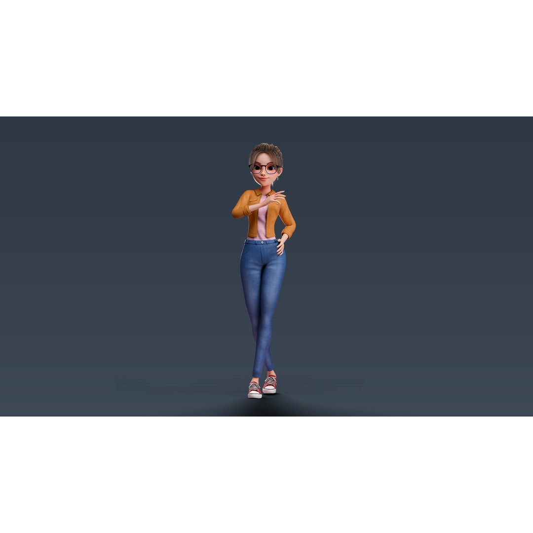 Cartoon Teen Girl 3D Model – Rigged Low Poly Character for Animation - View 7