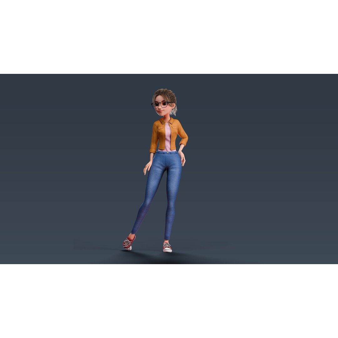 Cartoon Teen Girl 3D Model – Rigged Low Poly Character for Animation - View 8