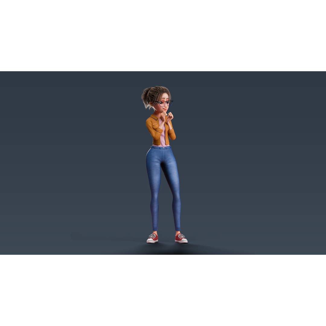 Cartoon Teen Girl 3D Model – Rigged Low Poly Character for Animation - View 9